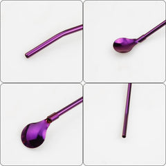 7pcs Stainless Steel Reusable Straw Spoon Set with Cleaning Brush