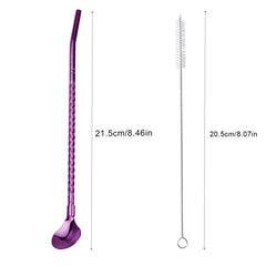 7pcs Stainless Steel Reusable Straw Spoon Set with Cleaning Brush