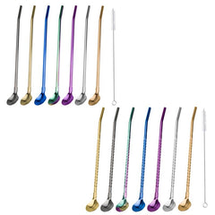 7pcs Stainless Steel Reusable Straw Spoon Set with Cleaning Brush