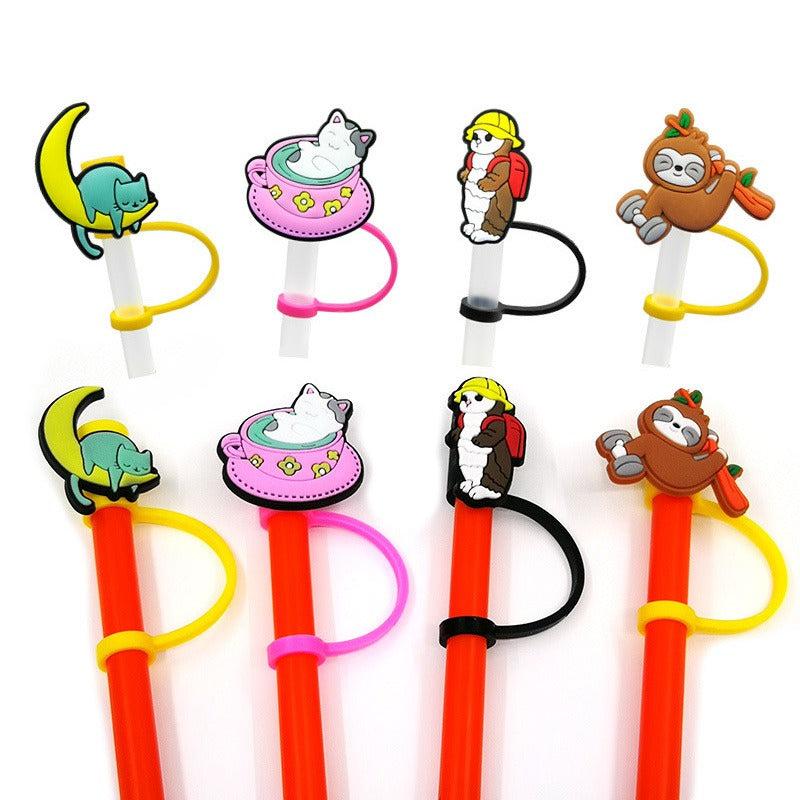 16pcs Cartoon Straw Tips Cover, Silicone Aniame Reusable Drinking Straw Toppers