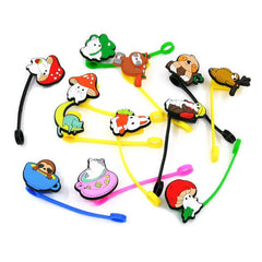 16pcs Cartoon Straw Tips Cover, Silicone Aniame Reusable Drinking Straw Toppers