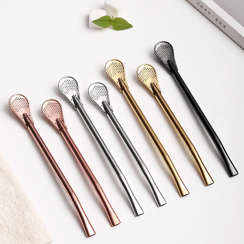 2-in-1 Metal Drinking Straw Spoon for Yerba Mate Tea Coffee
