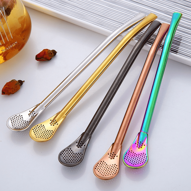 2-in-1 Metal Drinking Straw Spoon for Yerba Mate Tea Coffee