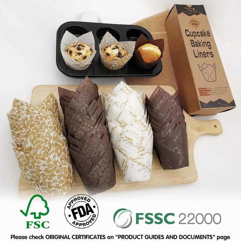 200 Tulip Cupcake Liners - 4 Fancy Designs - Parchment Paper Standard Size