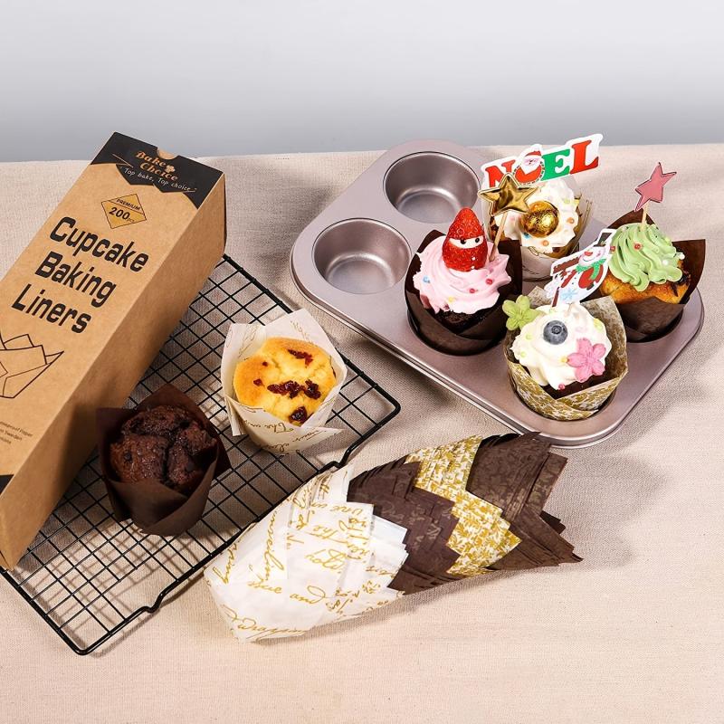 200 Tulip Cupcake Liners - 4 Fancy Designs - Parchment Paper Standard Size