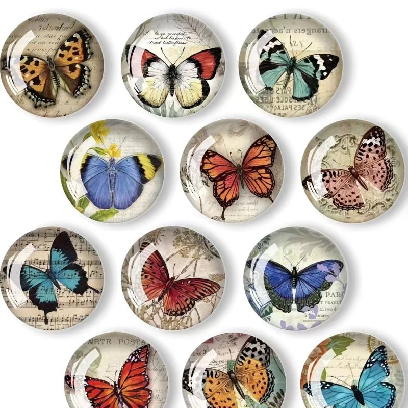 12pcs Glass Butterfly Fridge Magnets for Kitchen Office