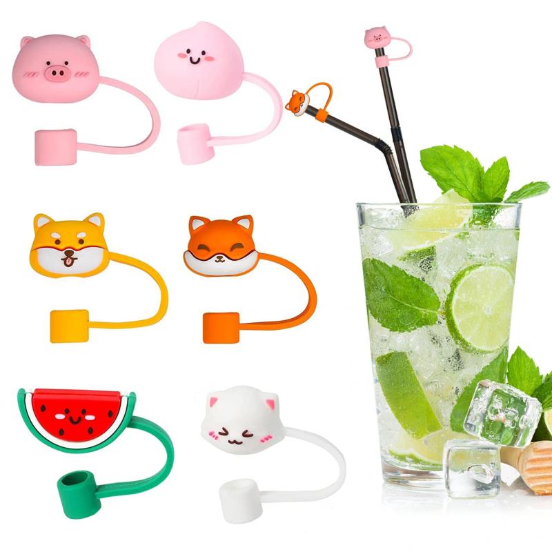 1pc Cartoon Reusable Straw Tips Cover for Drinkware Accessories
