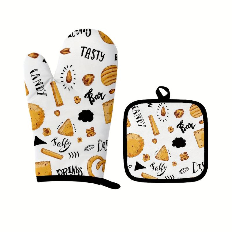2pcs Polyester Oven Mitts Heat Insulation Mat Microwave Oven Gloves