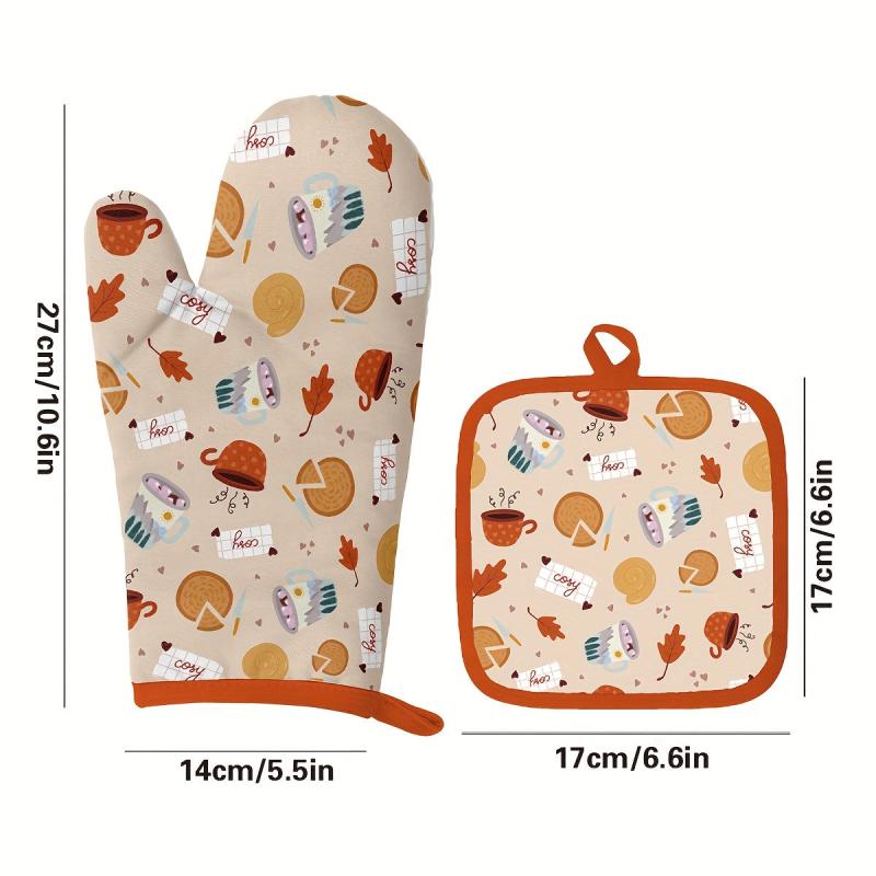 2pcs Polyester Oven Mitts Heat Insulation Mat Microwave Oven Gloves