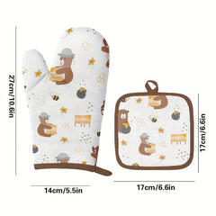 2pcs Polyester Oven Mitts Heat Insulation Mat Microwave Oven Gloves