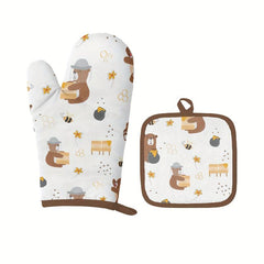 2pcs Polyester Oven Mitts Heat Insulation Mat Microwave Oven Gloves