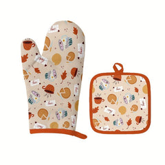 2pcs Polyester Oven Mitts Heat Insulation Mat Microwave Oven Gloves