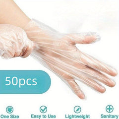50 Disposable Plastic Gloves for Food Prep and Service One Size Fits All