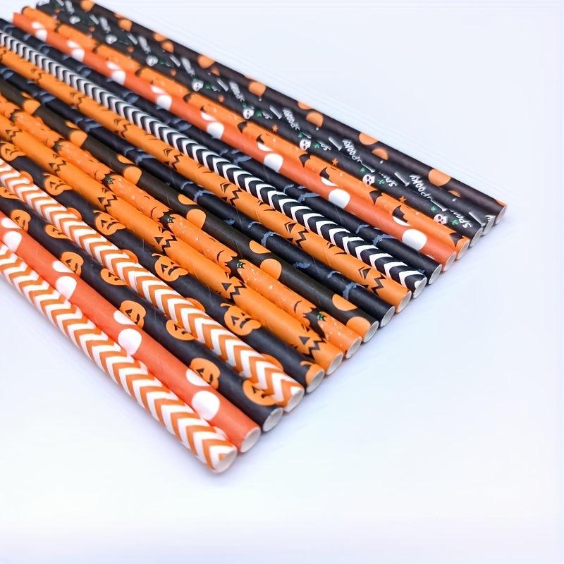 100pcs Halloween Party Straws Disposable Paper Straws for Camping