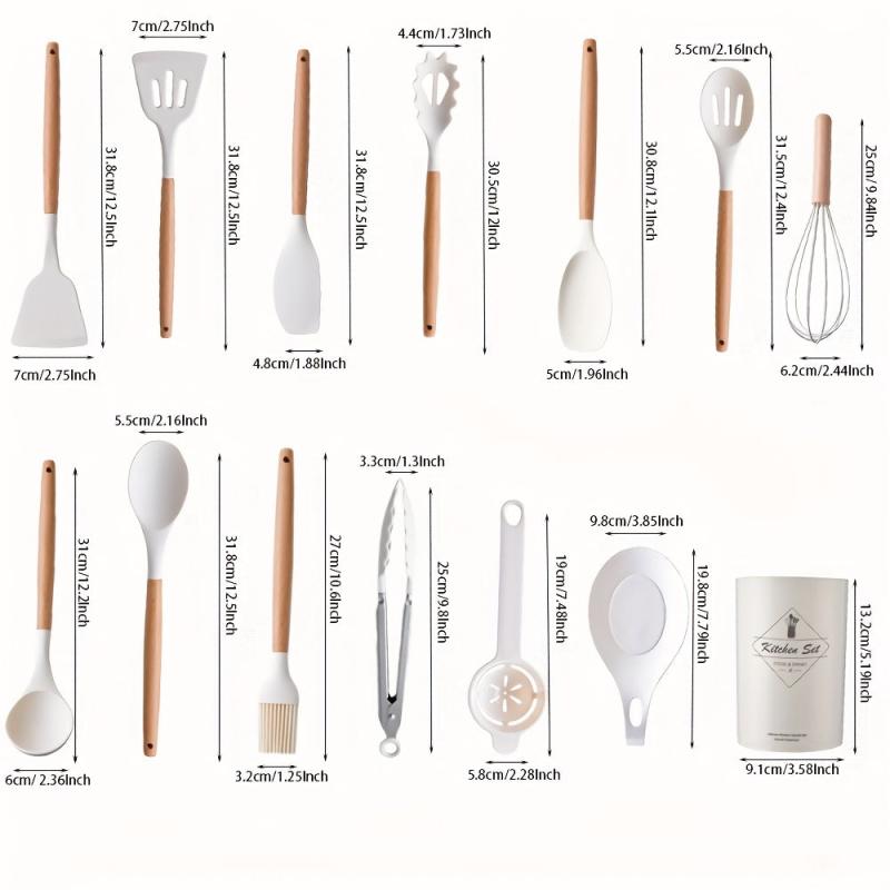 14-Piece Non Stick Silicone Cooking Utensils Set with Wooden Handles
