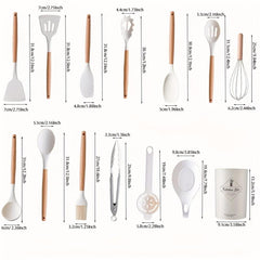14-Piece Non Stick Silicone Cooking Utensils Set with Wooden Handles