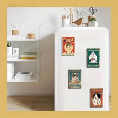 Set of 4 Vintage Animal Fridge Magnets - Dog Cat Retro Magnetic Stickers