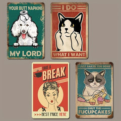 Set of 4 Vintage Animal Fridge Magnets - Dog Cat Retro Magnetic Stickers