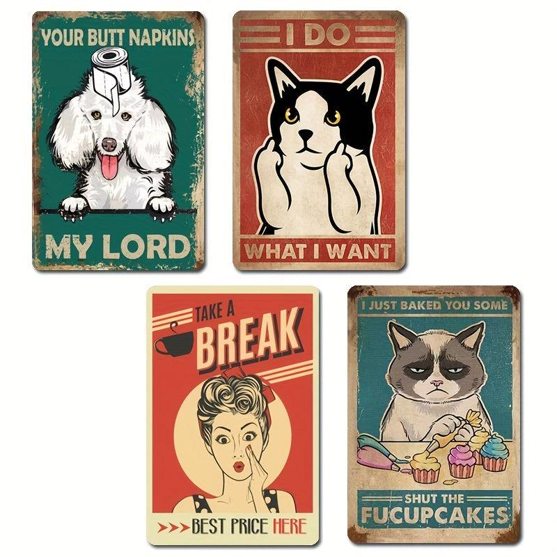 Set of 4 Vintage Animal Fridge Magnets - Dog Cat Retro Magnetic Stickers