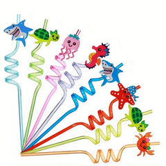8pcs Plastic Ocean Animal Party Decorative Straws