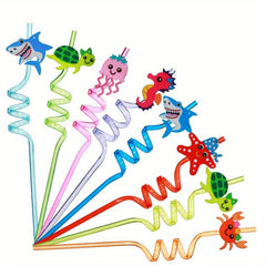8pcs Plastic Ocean Animal Party Decorative Straws