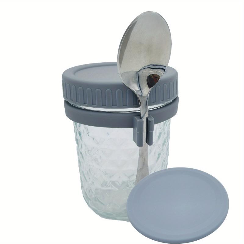 Diamond Cup Mason Jar Oats Container with Spoon & Lid Kitchen Gadget
