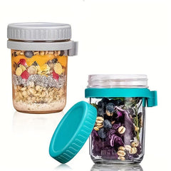 Diamond Cup Mason Jar Oats Container with Spoon & Lid Kitchen Gadget