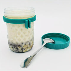 Diamond Cup Mason Jar Oats Container with Spoon & Lid Kitchen Gadget