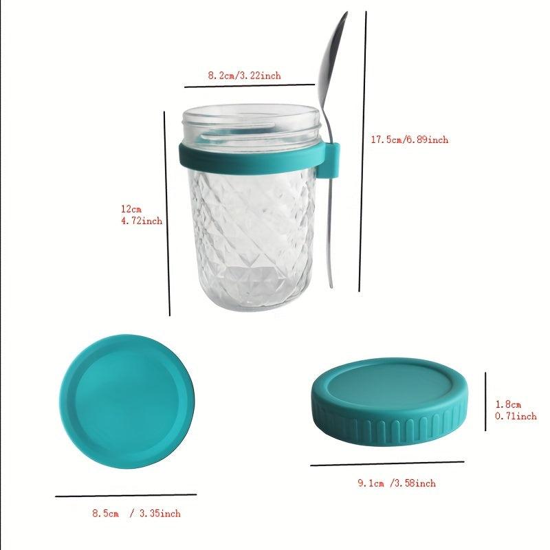 Diamond Cup Mason Jar Oats Container with Spoon & Lid Kitchen Gadget
