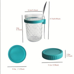 Diamond Cup Mason Jar Oats Container with Spoon & Lid Kitchen Gadget