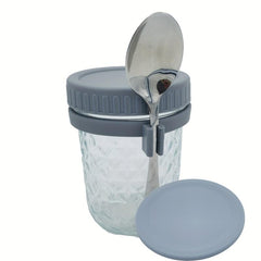Diamond Cup Mason Jar Oats Container with Spoon & Lid Kitchen Gadget