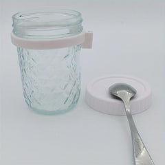 Diamond Cup Mason Jar Oats Container with Spoon & Lid Kitchen Gadget