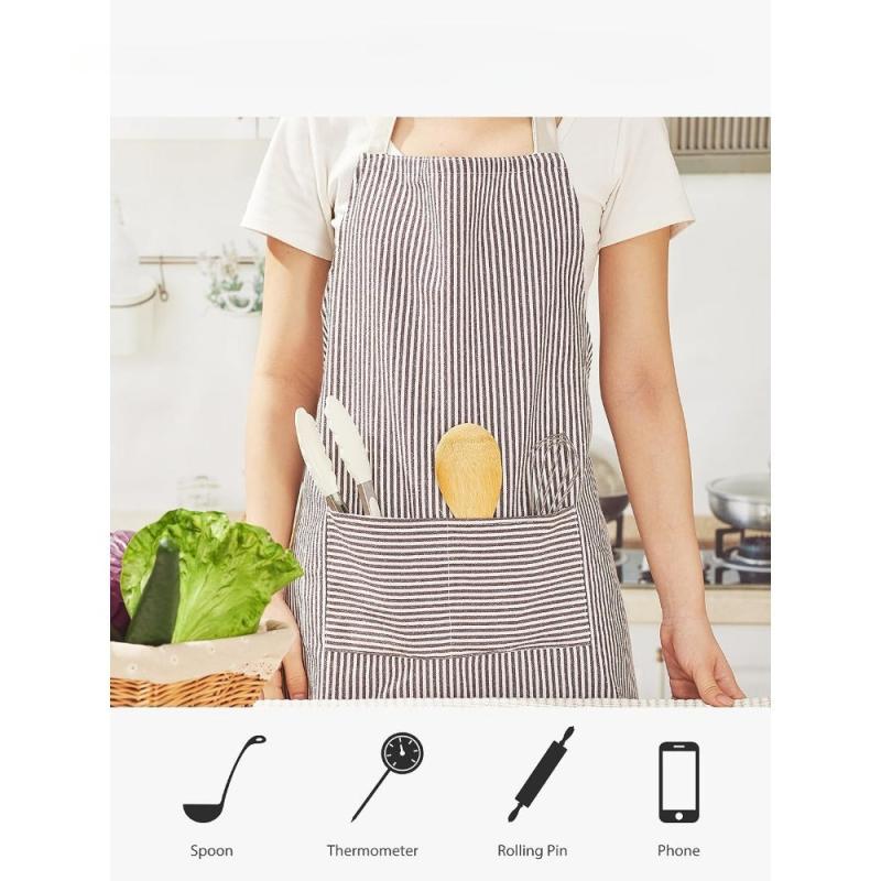 Polyester Apron Unisex Adjustable Cooking Apron 2 Pockets Solid Apron