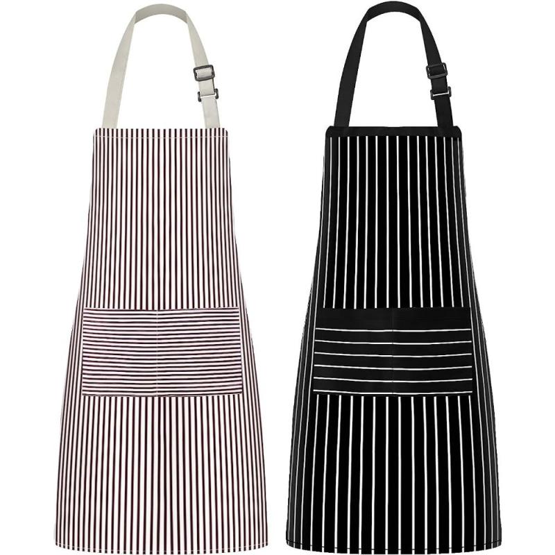Polyester Apron Unisex Adjustable Cooking Apron 2 Pockets Solid Apron