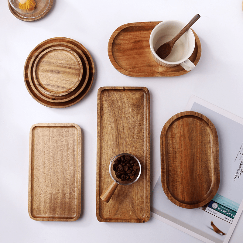 Wooden Fruit Tray Dessert Snack Plate Washable Food Coffee Tea Cup Cake Display