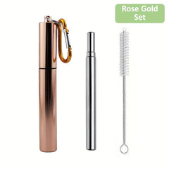 Portable Metal Straw 304 Stainless Steel Drinking Travel Telescopic Straw