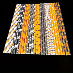 25Pcs Halloween Paper Straws Skull Pumpkin Bat Ghost Disposable Drinking Straws