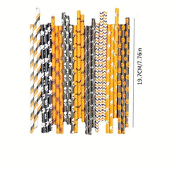 25Pcs Halloween Paper Straws Skull Pumpkin Bat Ghost Disposable Drinking Straws