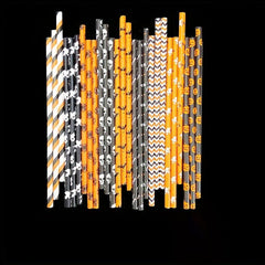 25Pcs Halloween Paper Straws Skull Pumpkin Bat Ghost Disposable Drinking Straws