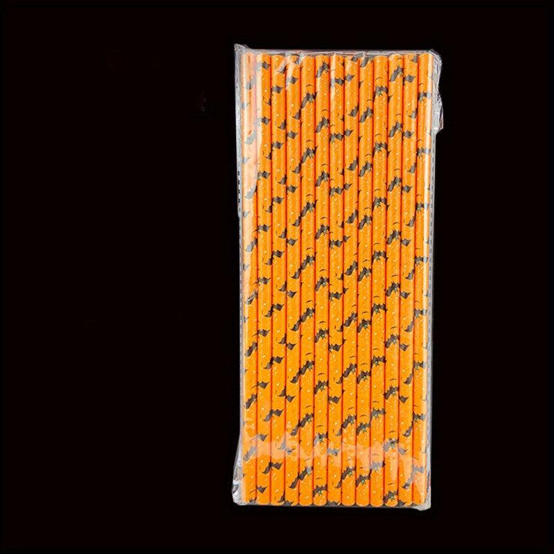 25Pcs Halloween Paper Straws Skull Pumpkin Bat Ghost Disposable Drinking Straws
