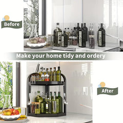 2 Tier Spice Rack Organizer with 4 Hooks Kitchen Corner Seasoning Shelf