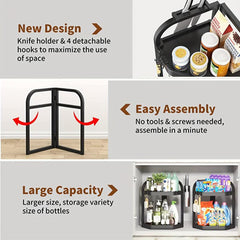 2 Tier Spice Rack Organizer with 4 Hooks Kitchen Corner Seasoning Shelf
