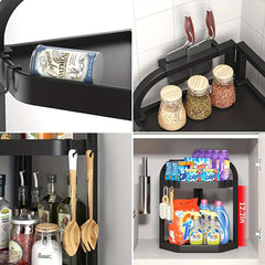 2 Tier Spice Rack Organizer with 4 Hooks Kitchen Corner Seasoning Shelf