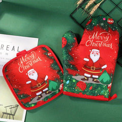 2pcs Christmas Oven Mitts And Pot Holder Set Heat Resistant Gloves
