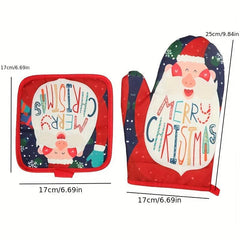 2pcs Christmas Oven Mitts And Pot Holder Set Heat Resistant Gloves