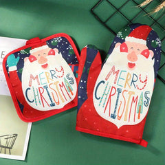 2pcs Christmas Oven Mitts And Pot Holder Set Heat Resistant Gloves