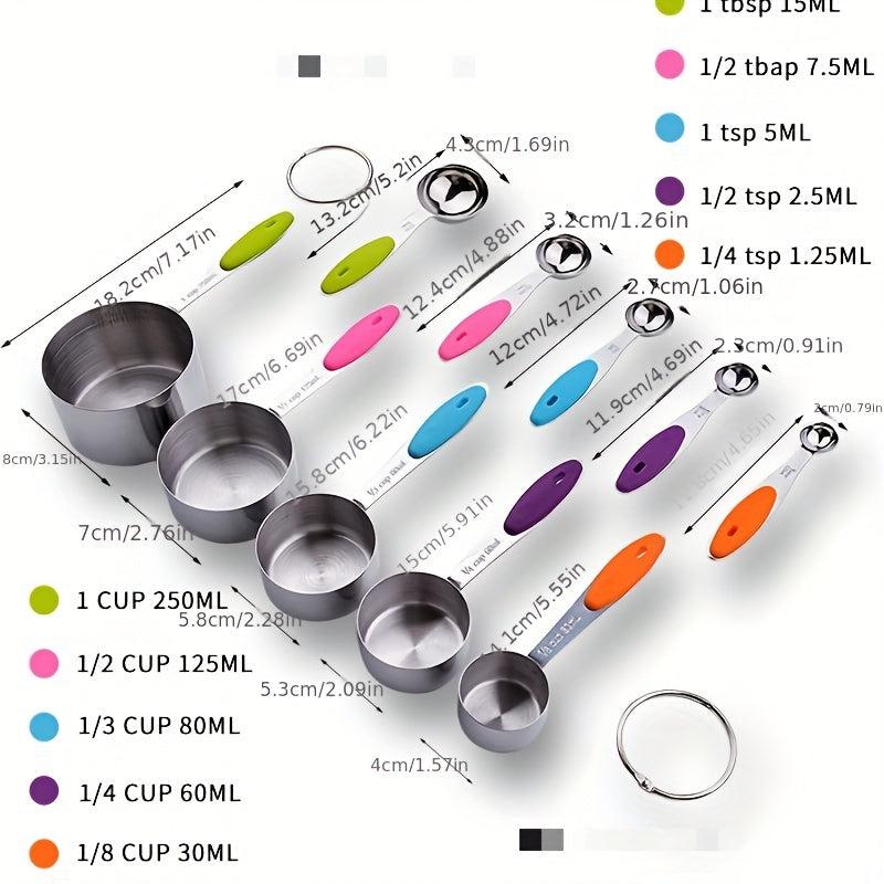 10pcs Stainless Steel Measuring Cups And Spoons Set with Silicone Handles