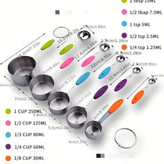 10pcs Stainless Steel Measuring Cups And Spoons Set with Silicone Handles
