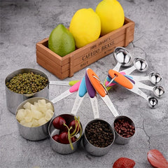 10pcs Stainless Steel Measuring Cups And Spoons Set with Silicone Handles
