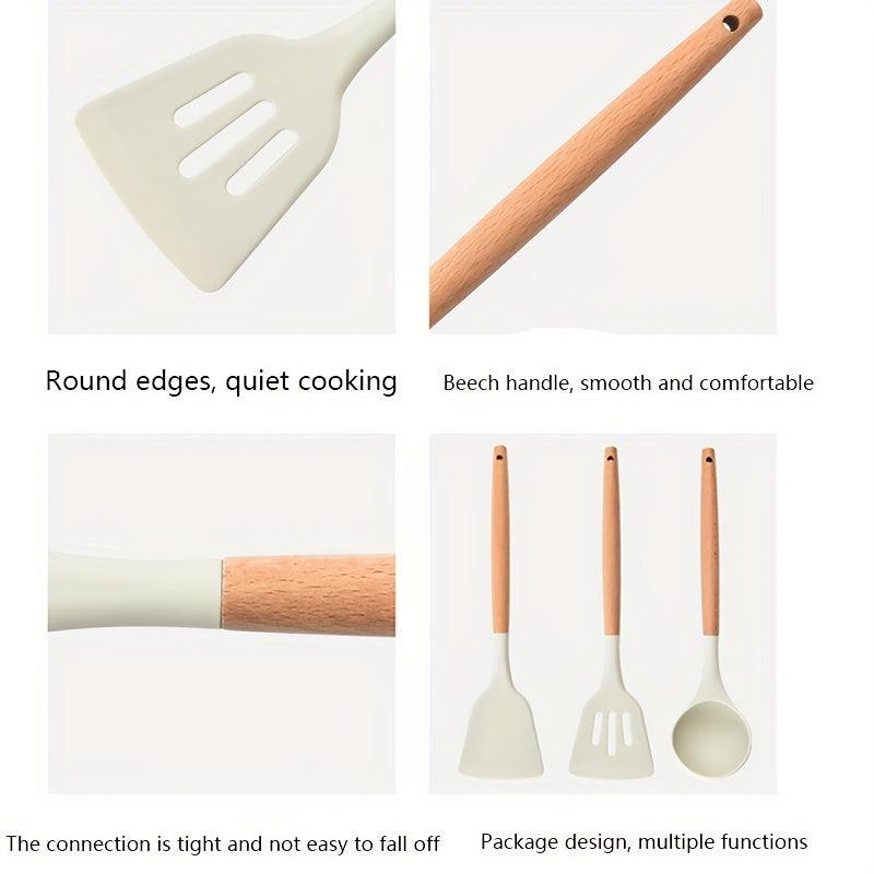 3pcs Silicone Utensil Set Non Stick Cooking Utensils Wooden Handle Spatula Spoon